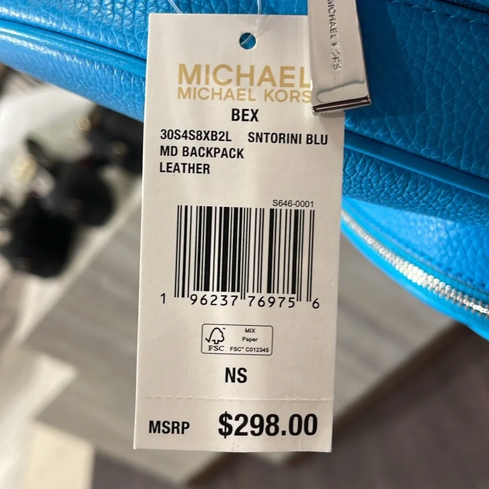 Michael Kors Bex Medium Pebbled Leather Backpack COLOR SANTORINI BLUE NWT